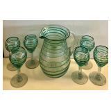 Mexican Glass Pitcher and Stemware