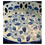 Two Beautiful Blue and White Bowls with Lattice Edging
