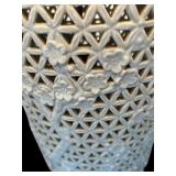 Vintage Mid-Century Modern Tall White Lattice Bottom Lamp with Dual Lights