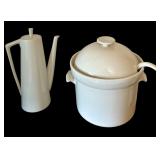 White Decorative Plates, Ironstone Moonstone Japan Porcelain Coffee Pot With Lid 4253 MCM Vintage and Soup Tureen