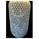 Vintage Mid-Century Modern Tall White Lattice Bottom Lamp with Dual Lights