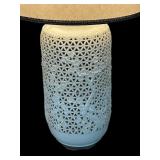 Vintage Mid-Century Modern Tall White Lattice Bottom Lamp with Dual Lights