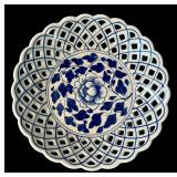 Two Beautiful Blue and White Bowls with Lattice Edging
