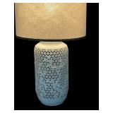 Vintage Mid-Century Modern Tall White Lattice Bottom Lamp with Dual Lights