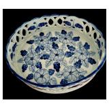 Two Beautiful Blue and White Bowls with Lattice Edging