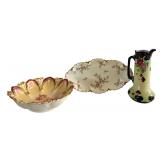 Vintage Pieces including a Hand Painted Japanese Moriage Porcelain Pitcher with Handle