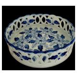 Two Beautiful Blue and White Bowls with Lattice Edging