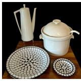 White Decorative Plates, Ironstone Moonstone Japan Porcelain Coffee Pot With Lid 4253 MCM Vintage and Soup Tureen