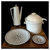 White Decorative Plates, Ironstone Moonstone Japan Porcelain Coffee Pot With Lid 4253 MCM Vintage and Soup Tureen