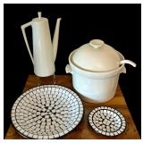 White Decorative Plates, Ironstone Moonstone Japan Porcelain Coffee Pot With Lid 4253 MCM Vintage and Soup Tureen