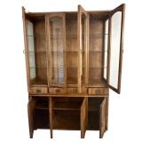 Large Wood Display Cabinet with Glass Doors and Storage Cabinets