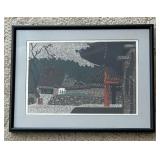 "Temple and Persimmon Tree" Woodblock Print by Kiyoshi Saito