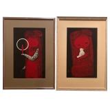 Kaoru Kawano – Girl and Candle & Kaoru Kawano – Girl and Bird Framed Art Prints