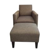 Gray Tone Upholstered Chair with Ottoman