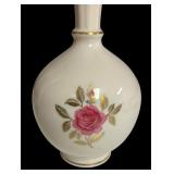 Vintage Lenox Rhodora Pink Rose Vase With 24K Gold Trim 8" Tall