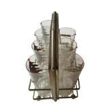 Vintage MCM Set of 7 Culver Gold Jeweled Christmas Tree Highball Tumbler Glasses w/ Caddy Mid-Century