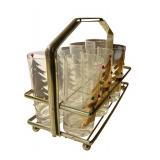 Vintage MCM Set of 7 Culver Gold Jeweled Christmas Tree Highball Tumbler Glasses w/ Caddy Mid-Century