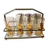 Vintage MCM Set of 7 Culver Gold Jeweled Christmas Tree Highball Tumbler Glasses w/ Caddy Mid-Century