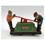 Collection of Vintage Tin Toys: Fleischmann Grinding Stones and Tom and Dick Railroad Handcar