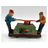 Collection of Vintage Tin Toys: Fleischmann Grinding Stones and Tom and Dick Railroad Handcar