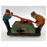 Collection of Vintage Tin Toys: Fleischmann Grinding Stones and Tom and Dick Railroad Handcar