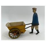 Vintage Lehmann Tap Tap Tin Wind-Up Toy with Cart