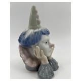 Lladro Porcelain Clown Figurine with Blue Hair and Pointed Hat