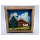 Vintage Set of 5 Porcelain Figurines and Miniature Rustic Chalet Wall Art