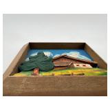 Vintage Set of 5 Porcelain Figurines and Miniature Rustic Chalet Wall Art