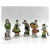 Vintage Set of 5 Porcelain Figurines and Miniature Rustic Chalet Wall Art