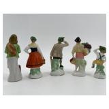 Vintage Set of 5 Porcelain Figurines and Miniature Rustic Chalet Wall Art