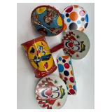 Vintage Tin Clown and Polka Dot Noise Makers Set