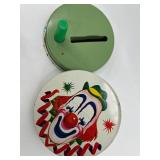 Vintage Tin Clown and Polka Dot Noise Makers Set