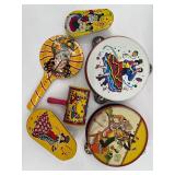 Collection of Vintage Colorful Tin Noisemakers