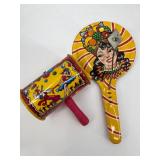 Collection of Vintage Colorful Tin Noisemakers