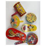 Collection of 6 Vintage Tin Noise Makers with Circus Theme