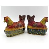 Pair of Vintage Baldwin Mfg Co Inc Tin Toy Chickens