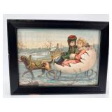 Victorian Shell Pincushion and Framed Antique Postcard