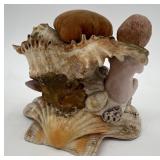 Victorian Shell Pincushion and Framed Antique Postcard