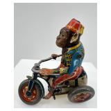Vintage Tin Wind-Up Toy Monkey Set with Tricycle and Drummer including Kohler