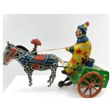 Vintage USSR Tin Wind-Up Toy with Clown and Horse