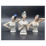 Set of 3 Antique German Half Dolls with Decorative Headwear