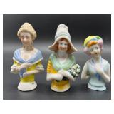 Lot of 3 Vintage Porcelain Half Dolls with Hand-Painted Details