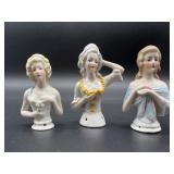 Set of 3 Vintage German Porcelain Half Dolls