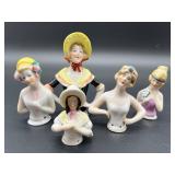 Set of 5 German Porcelain Half Dolls
