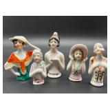 Set of 5 Vintage German Half Dolls Figurines - Made in Japan