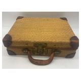 Vintage Jointed Teddy Bear with Wicker Suitcase by Jenny