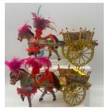Set of 2 Decorated Sicilian Carretto Horse Cart Figurines