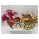Set of 2 Decorated Sicilian Carretto Horse Cart Figurines