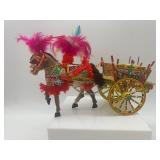 Set of 2 Decorated Sicilian Carretto Horse Cart Figurines